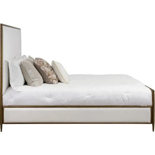 Maxine Upholstered Bed - White/Brass - Handcrafted