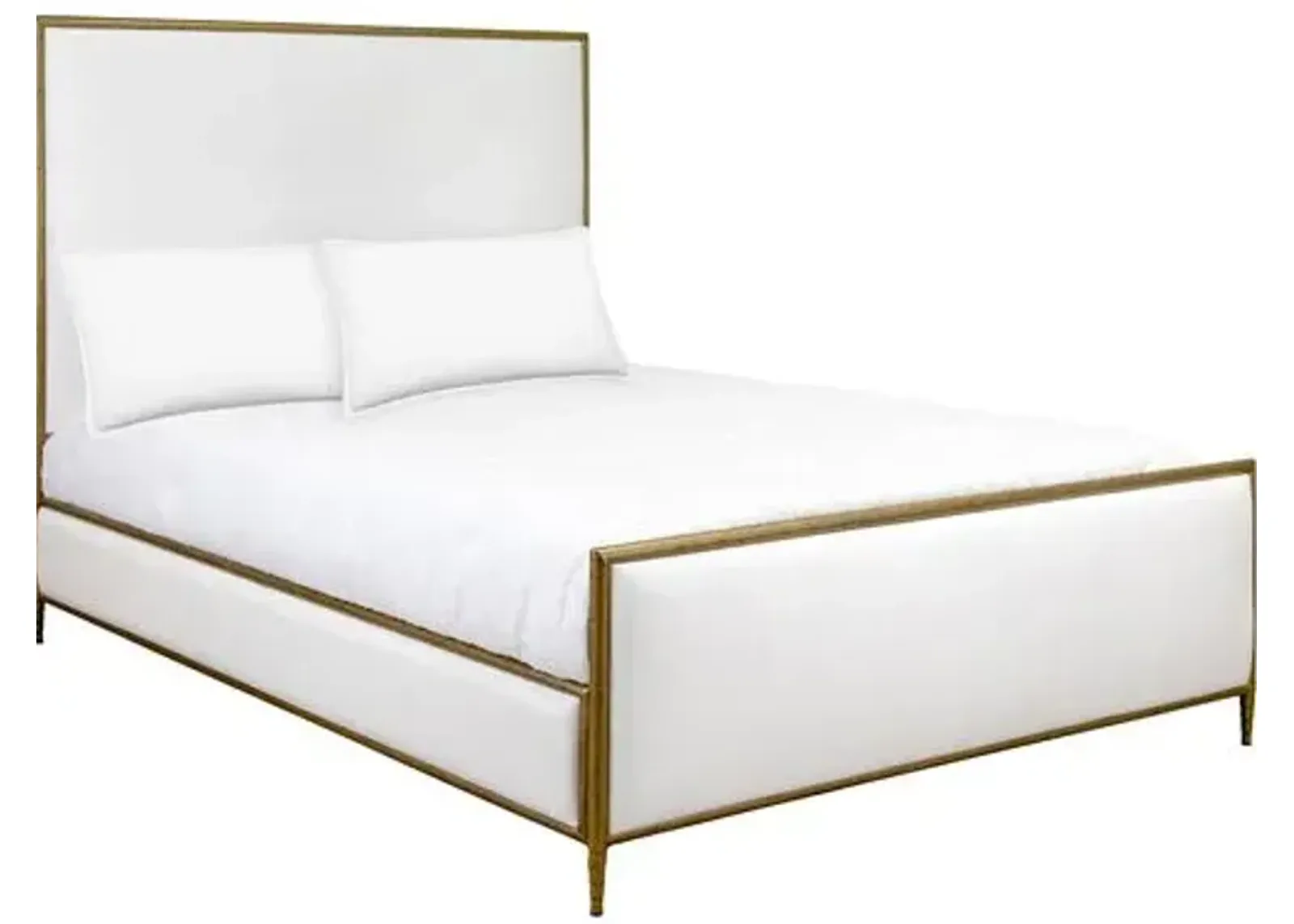 Maxine Upholstered Bed - White/Brass - Handcrafted