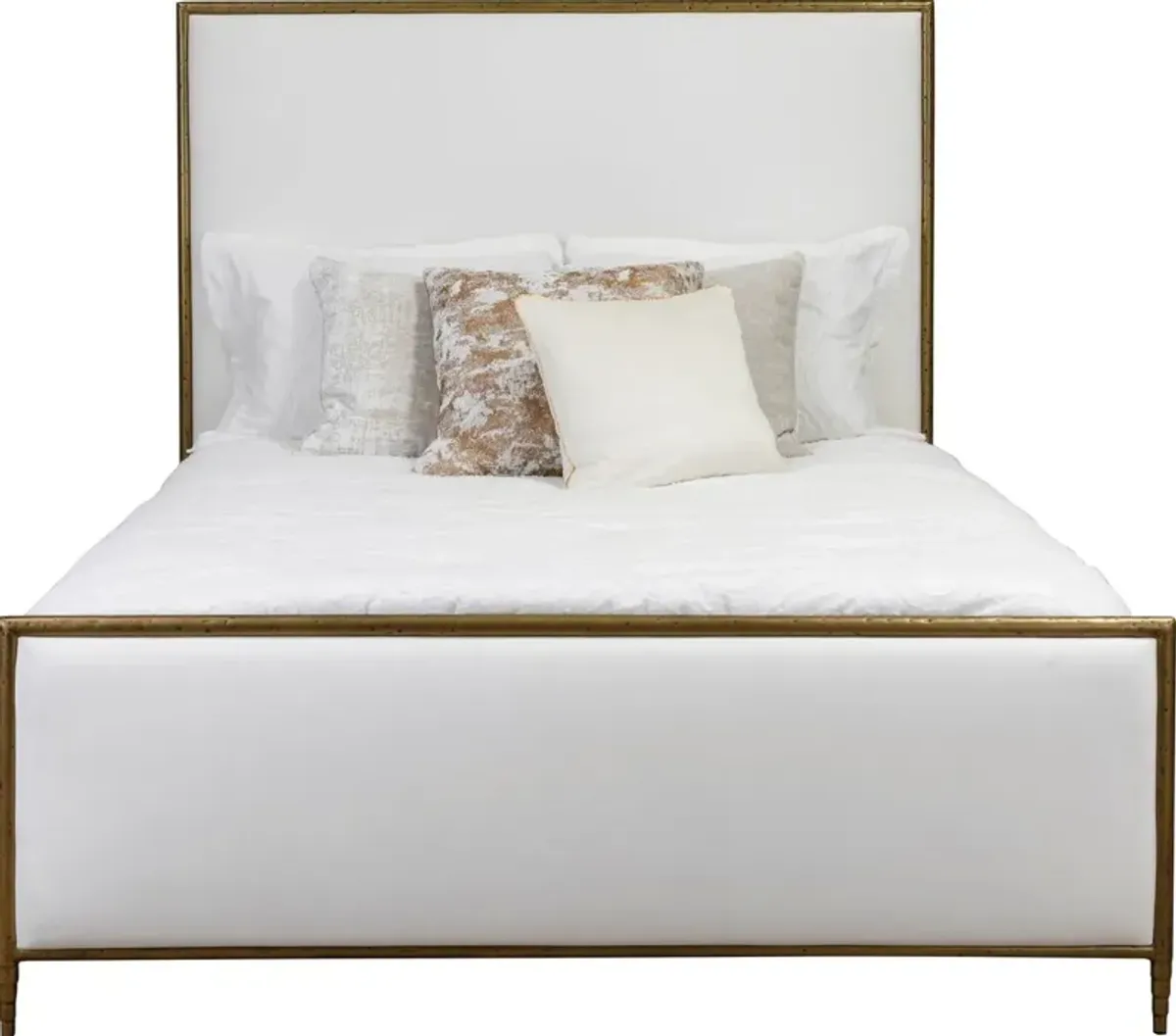 Maxine Upholstered Bed, White/Brass