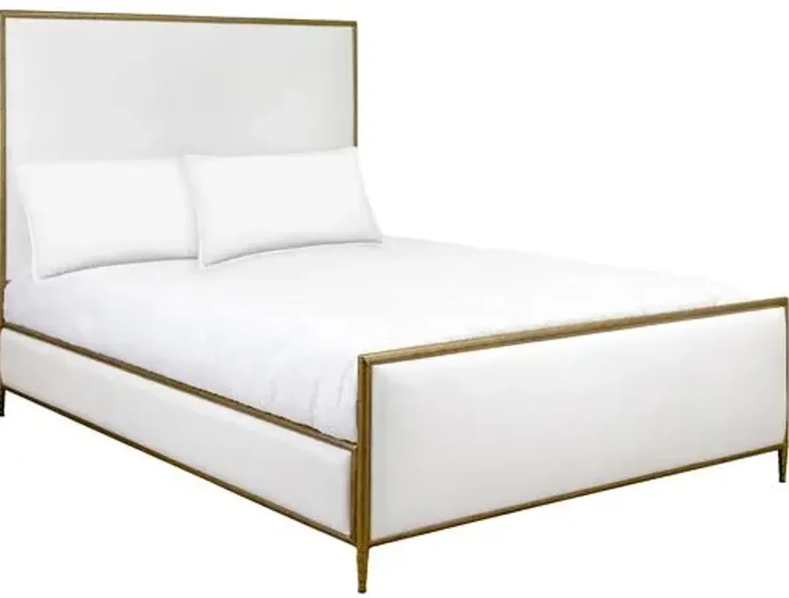 Maxine Upholstered Bed - White/Brass - Handcrafted