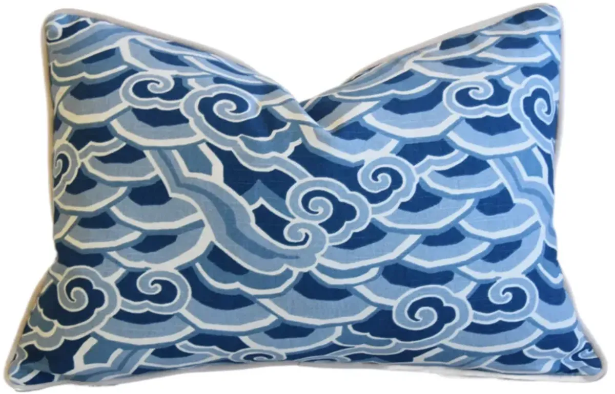 Kravet Blue Coastal Nautical Wave Pillow