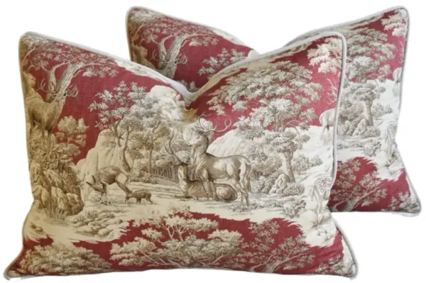 Woodland Nature Toile Deer Pillows, Pair