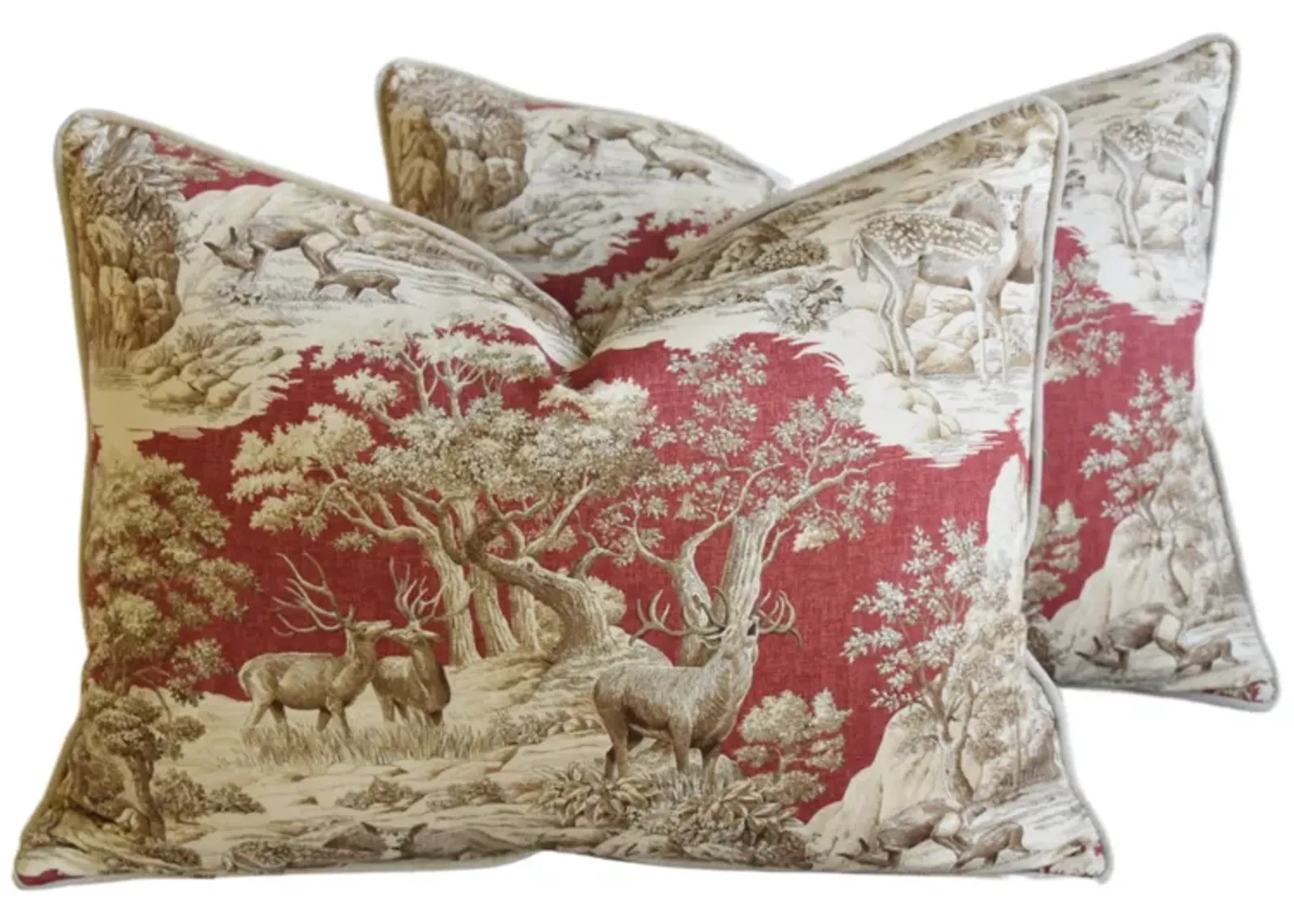 Woodland Nature Toile Deer Pillows - Set of 2