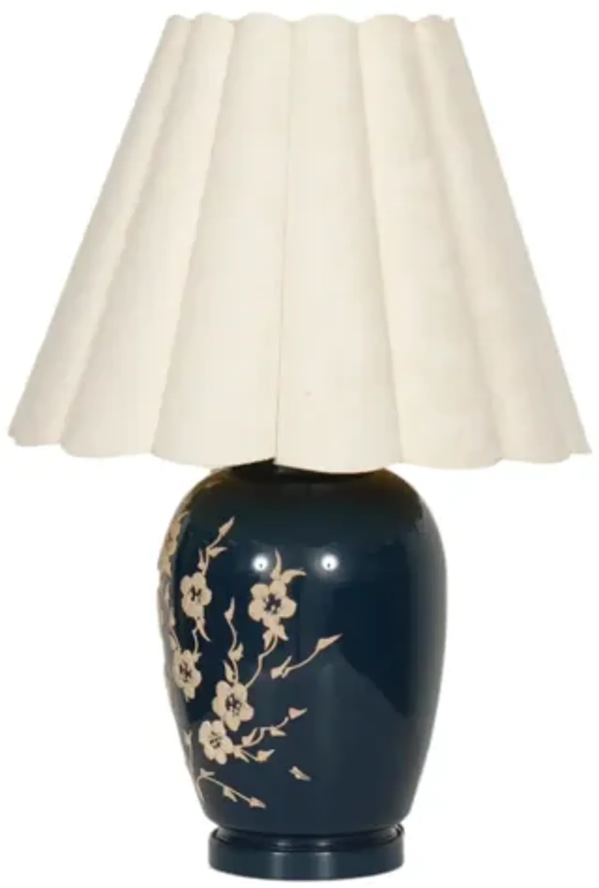 Floral Ceramic Table Lamp in Blue & Tan - Interesting Things