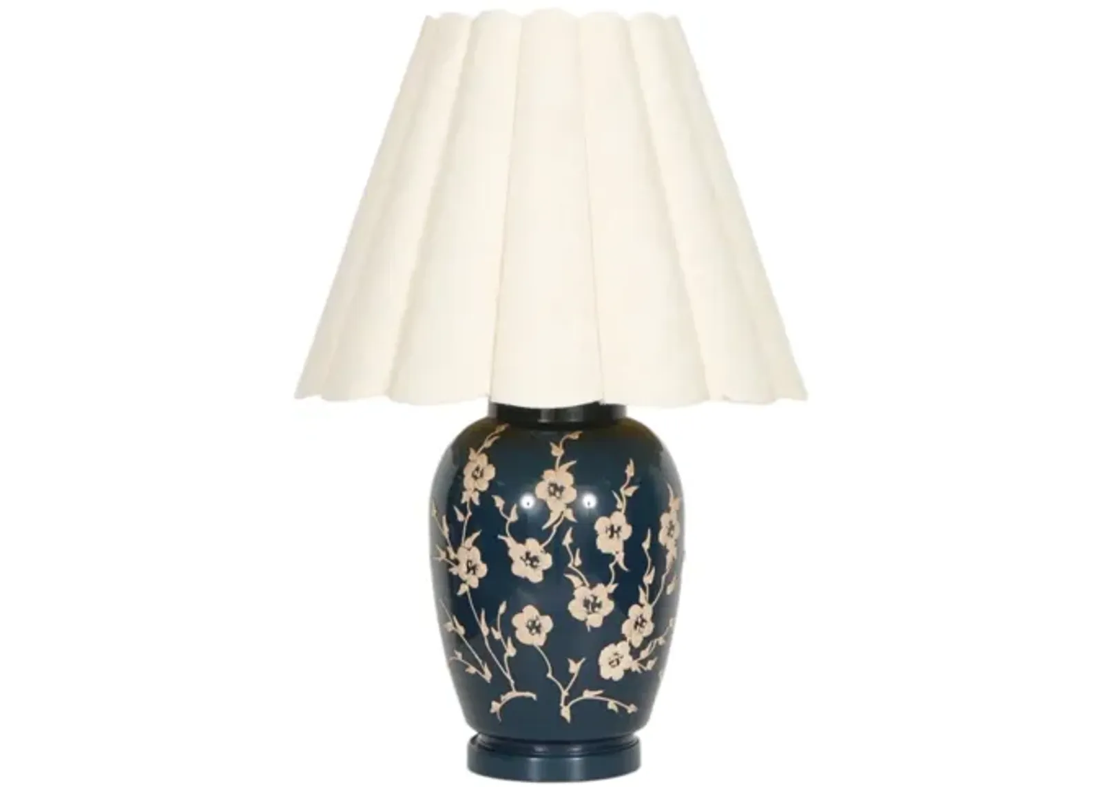 Floral Ceramic Table Lamp in Blue & Tan - Interesting Things