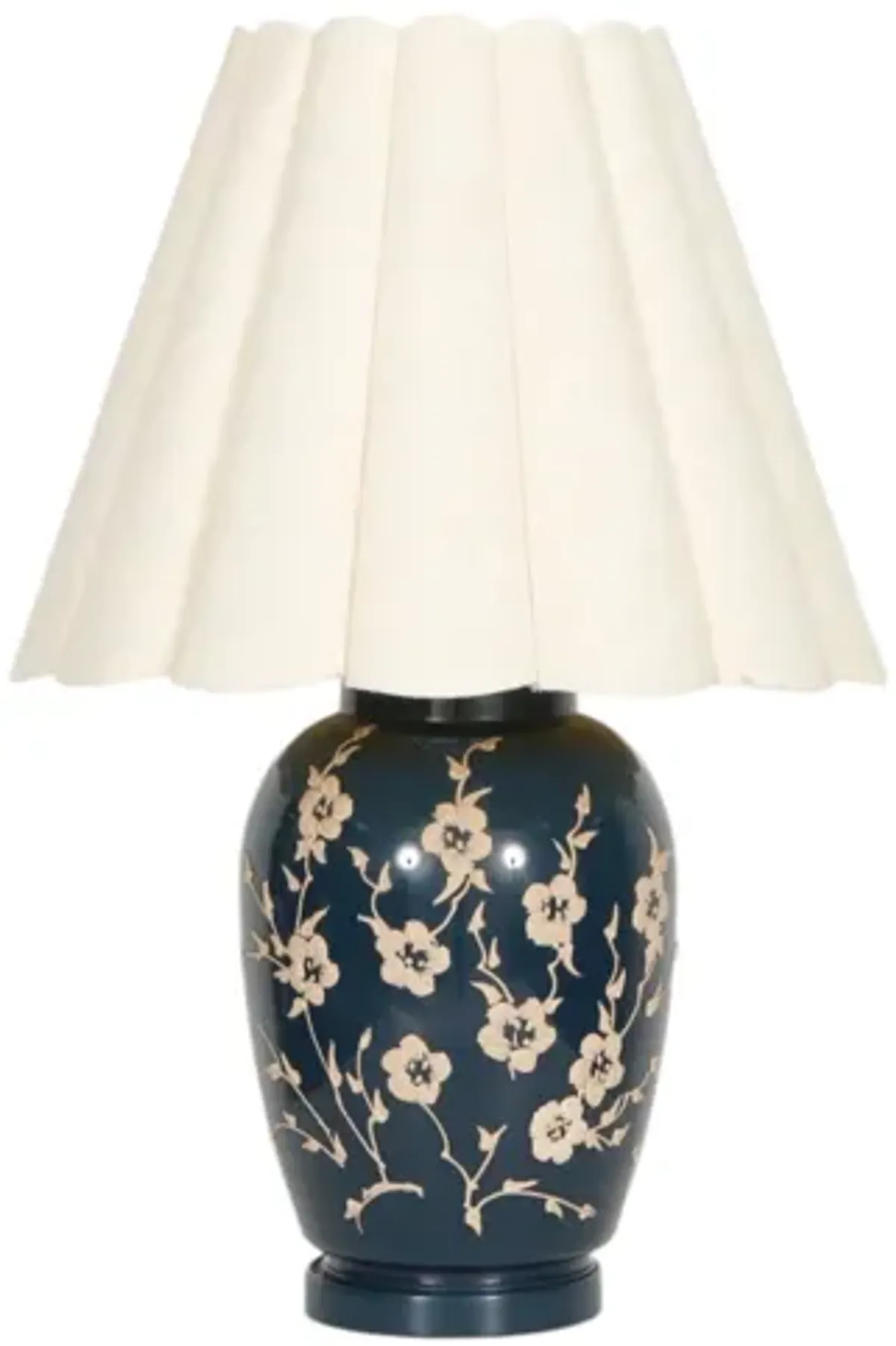 Floral Ceramic Table Lamp in Blue & Tan - Interesting Things