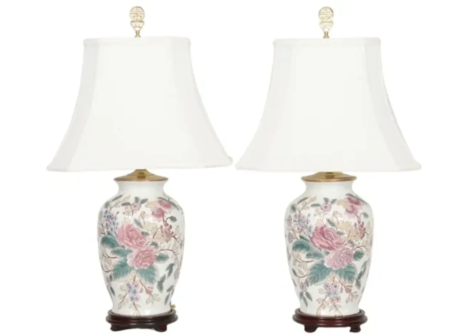 Ming Floral Ceramic Table Lamps - Set of 2 - Interesting Things