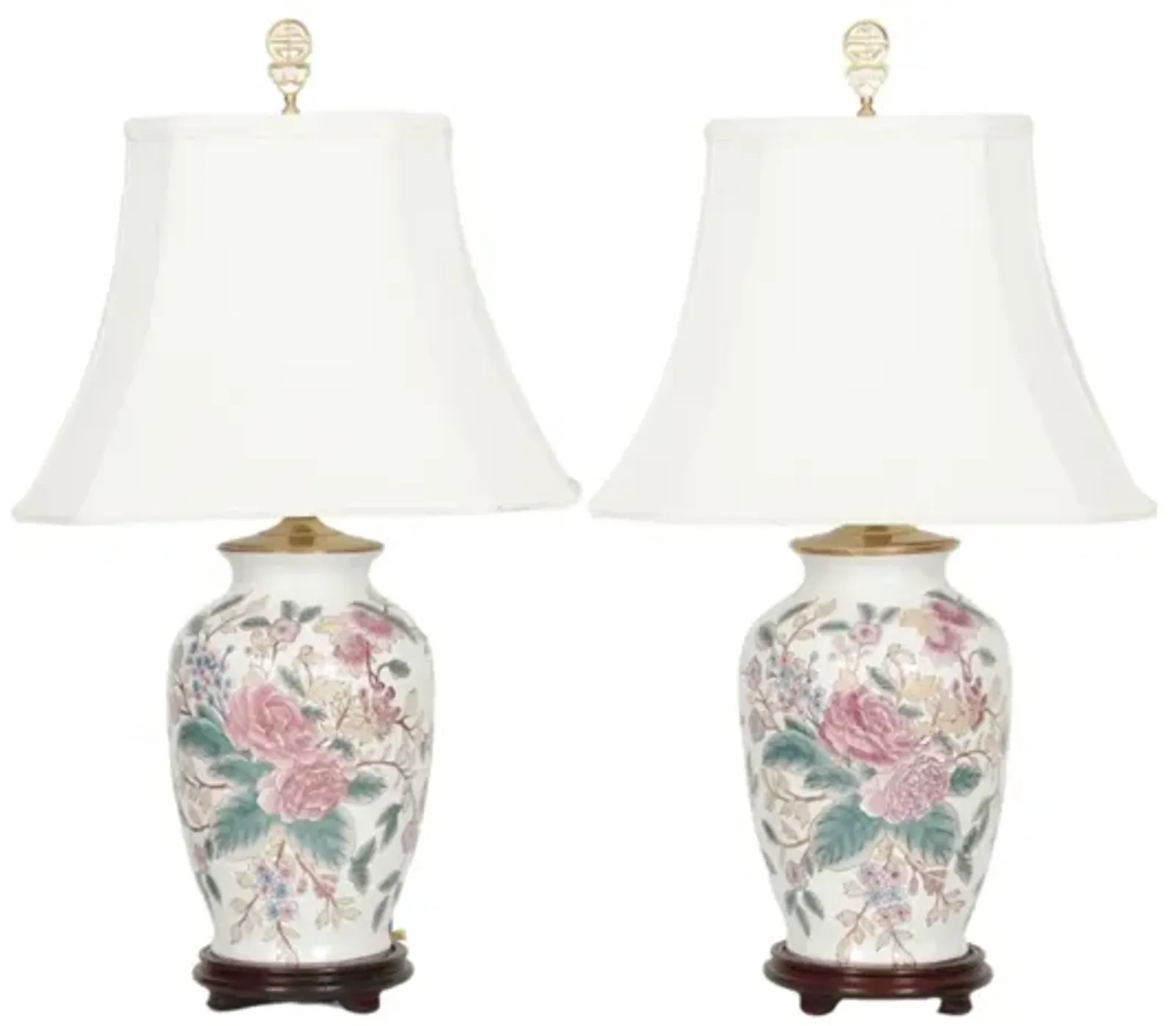 Ming Floral Ceramic Table Lamps - Set of 2 - Interesting Things