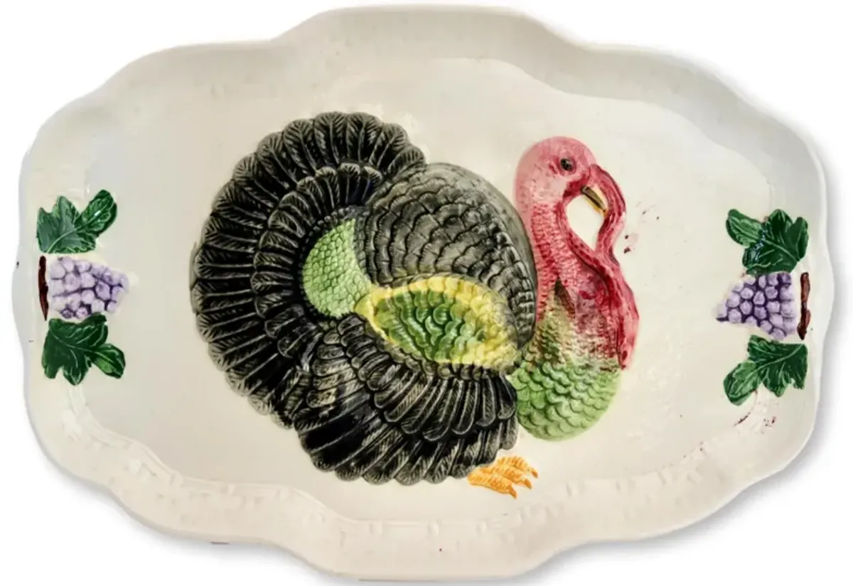 Midcentury Majolica Turkey Platter - The Queens Landing - Ivory