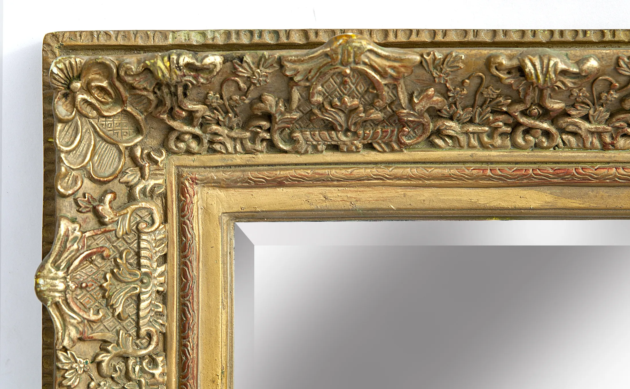 Ornate Antique Gold Beveled Mirror - Fleur de Lex Antiques