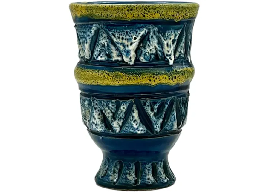 1970s Midcentury Italian Sgrafitto Vase - Pilar Collection - Blue