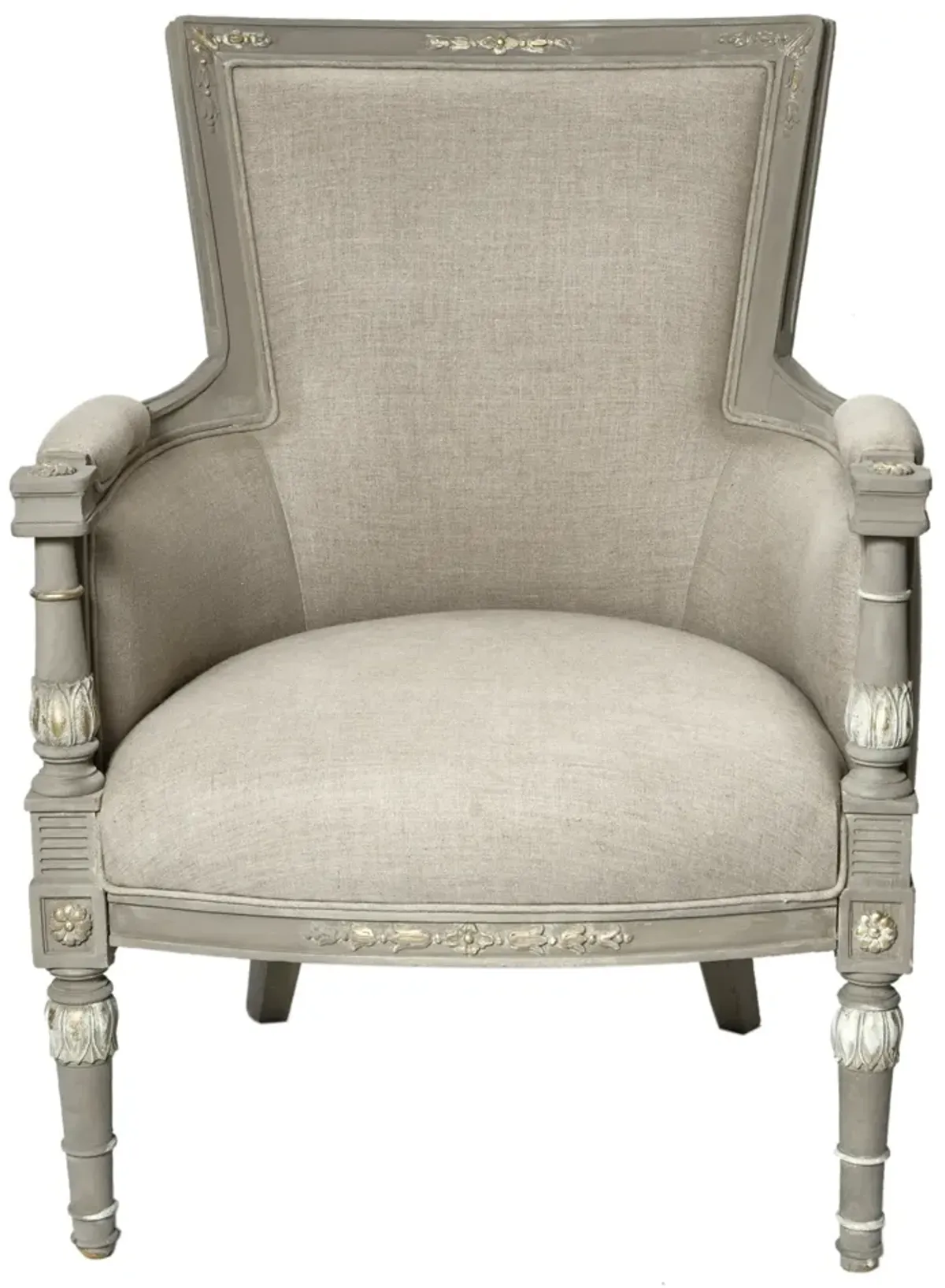 Hand Carved Linen Italian Bergere Chair - Fleur de Lex Antiques - Gray