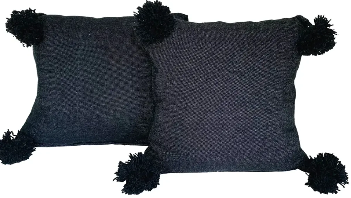 Moroccan Handloomed Pom-Pom Pillows - Pr - Eat Drink Home