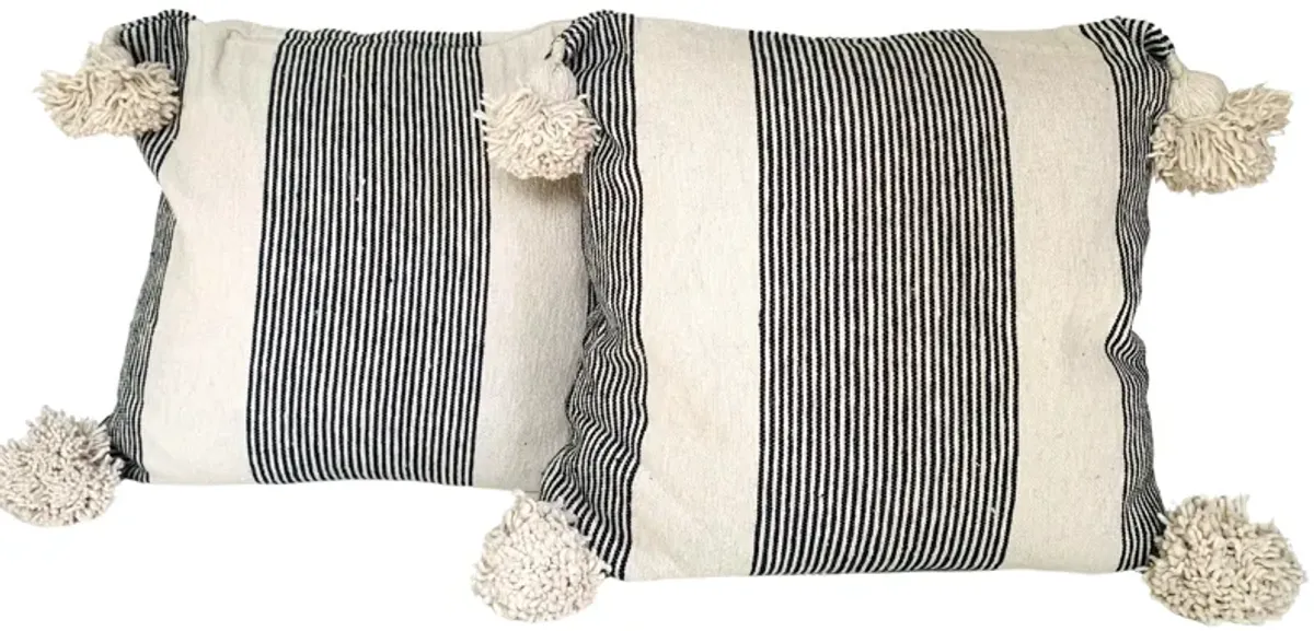 Moroccan Handloomed Pom-Pom Pillows - Set of 2 - Eat Drink Home