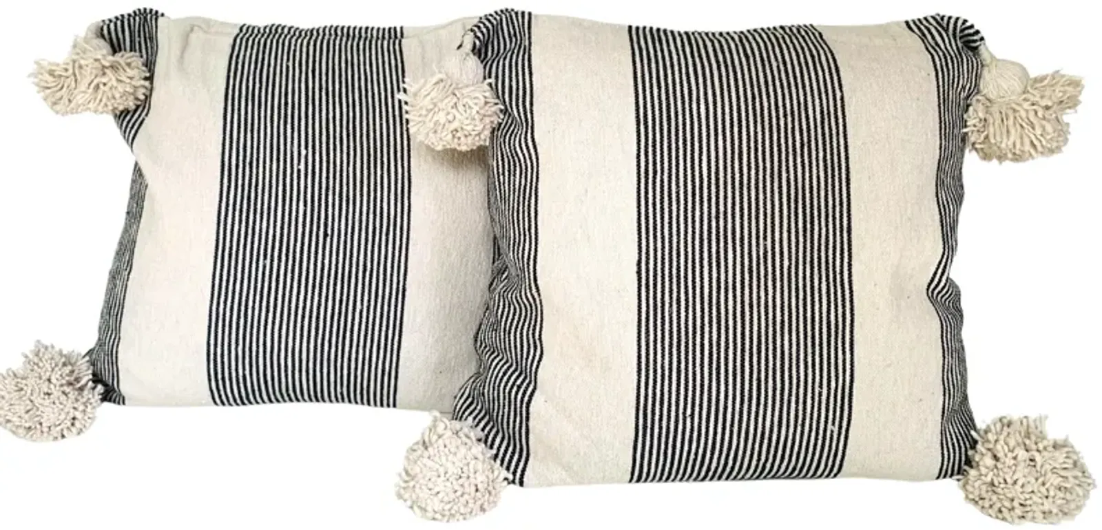 Moroccan Handloomed Pom-Pom Pillows - Set of 2 - Eat Drink Home