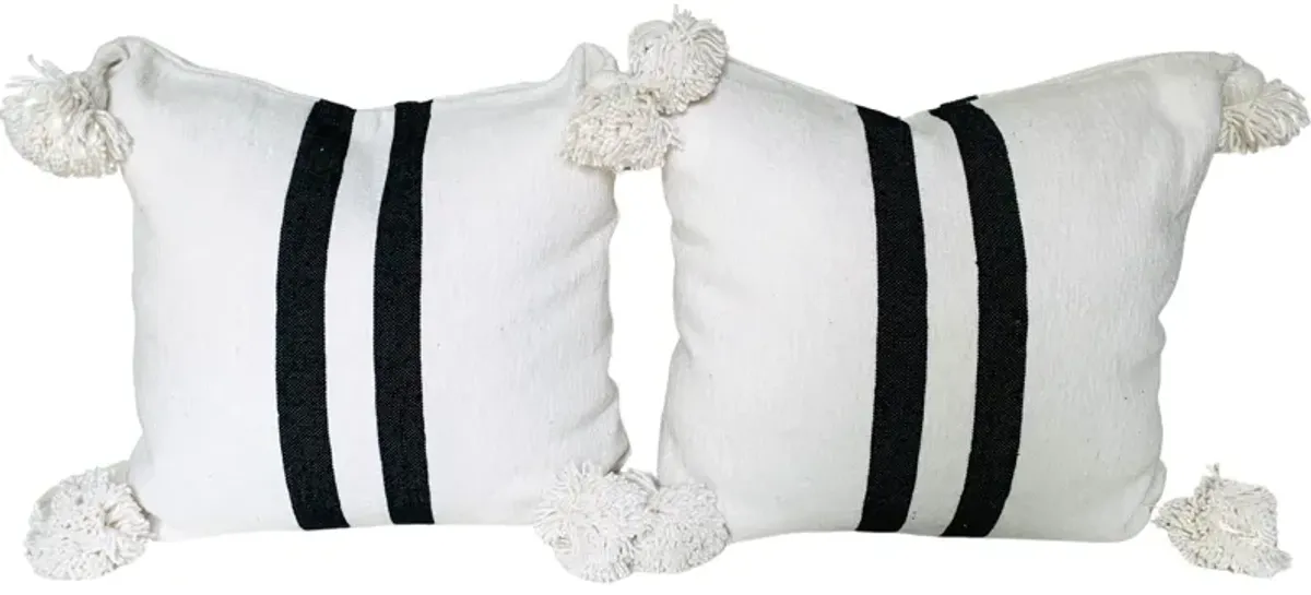 Moroccan Handloomed Pom-Pom Pillows - Set of 2 - Eat Drink Home