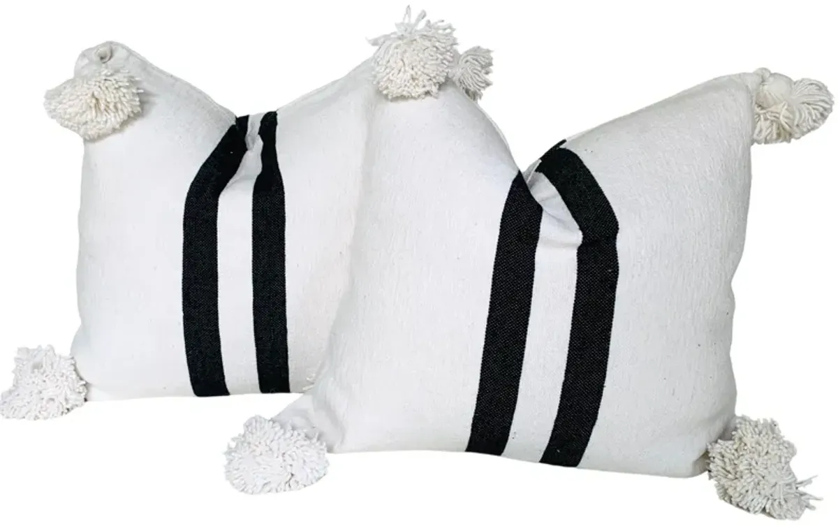 Moroccan Handloomed Pom-Pom Pillows - Set of 2 - Eat Drink Home