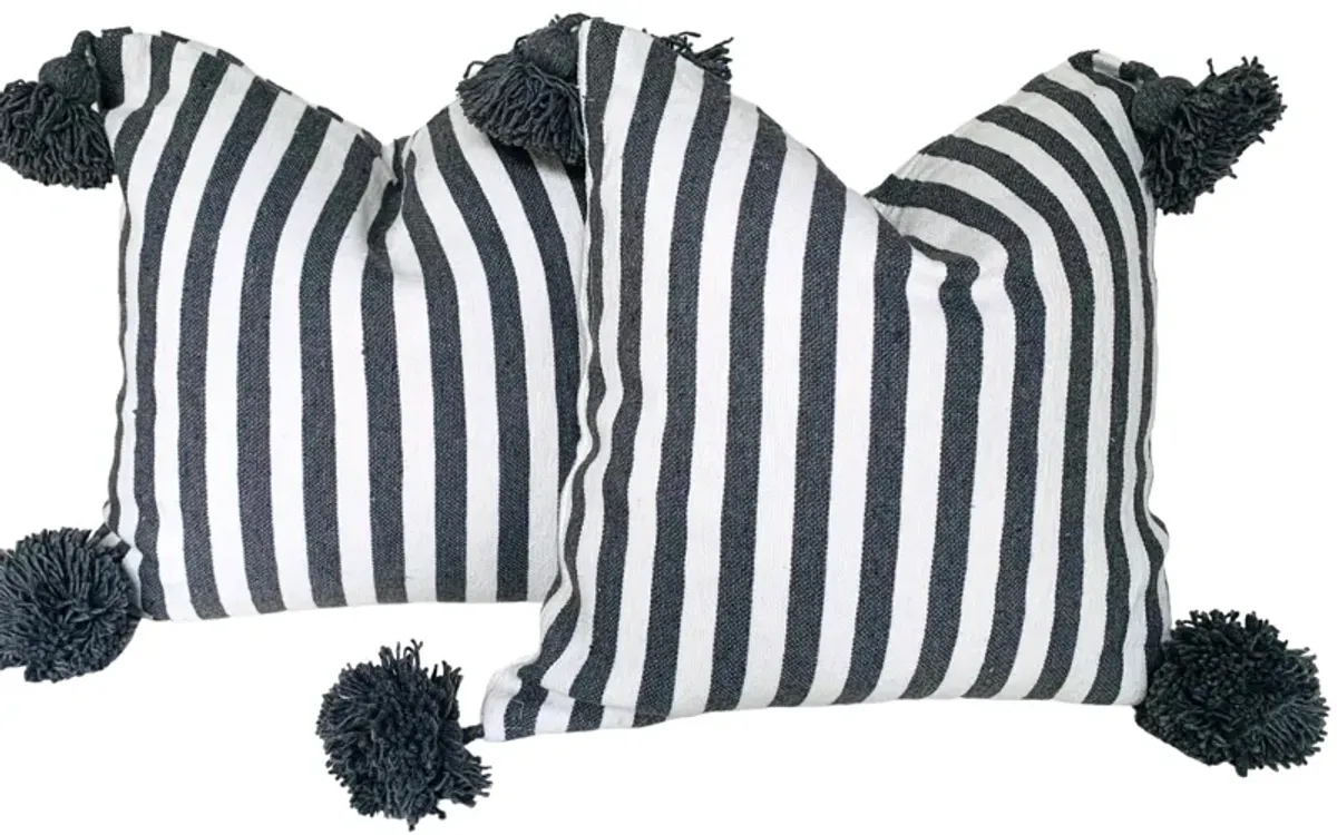Moroccan Handloomed Pom-Pom Pillows, Pr