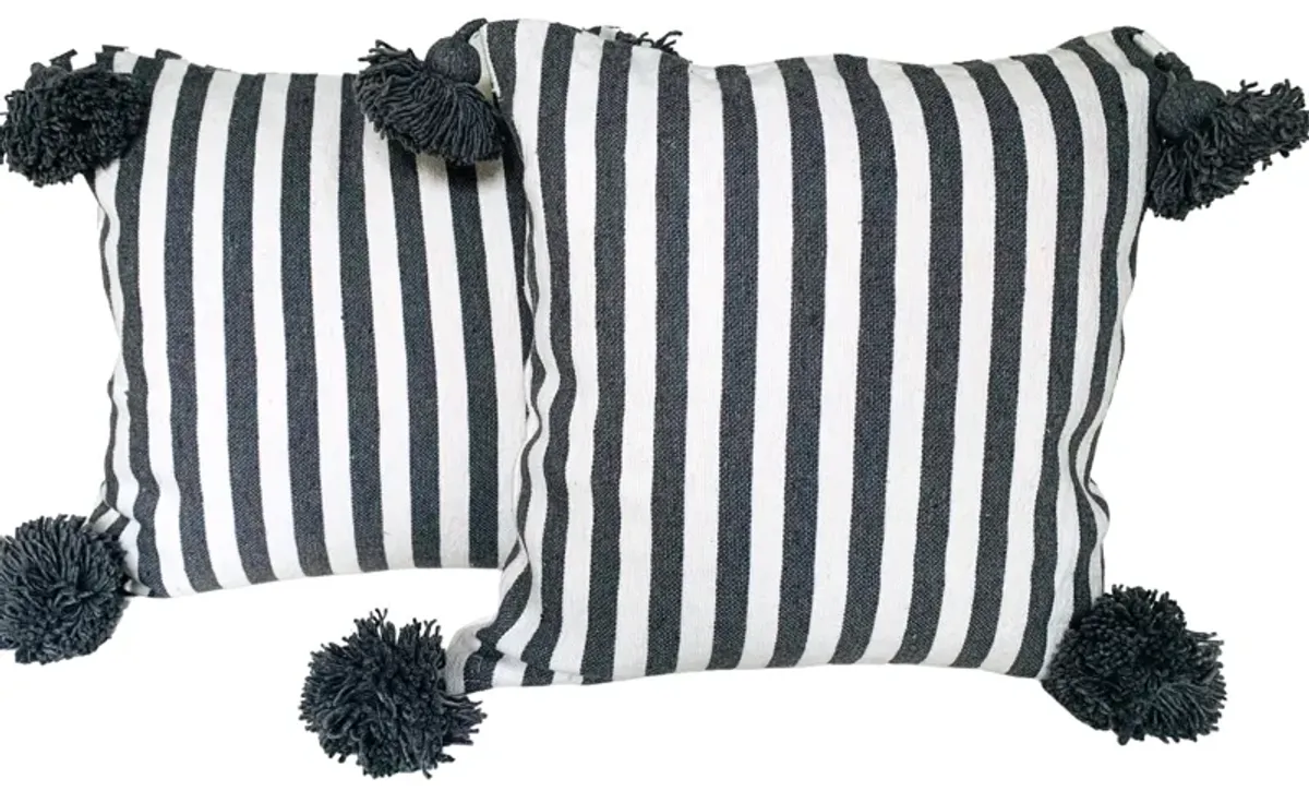 Moroccan Handloomed Pom-Pom Pillows, Pr