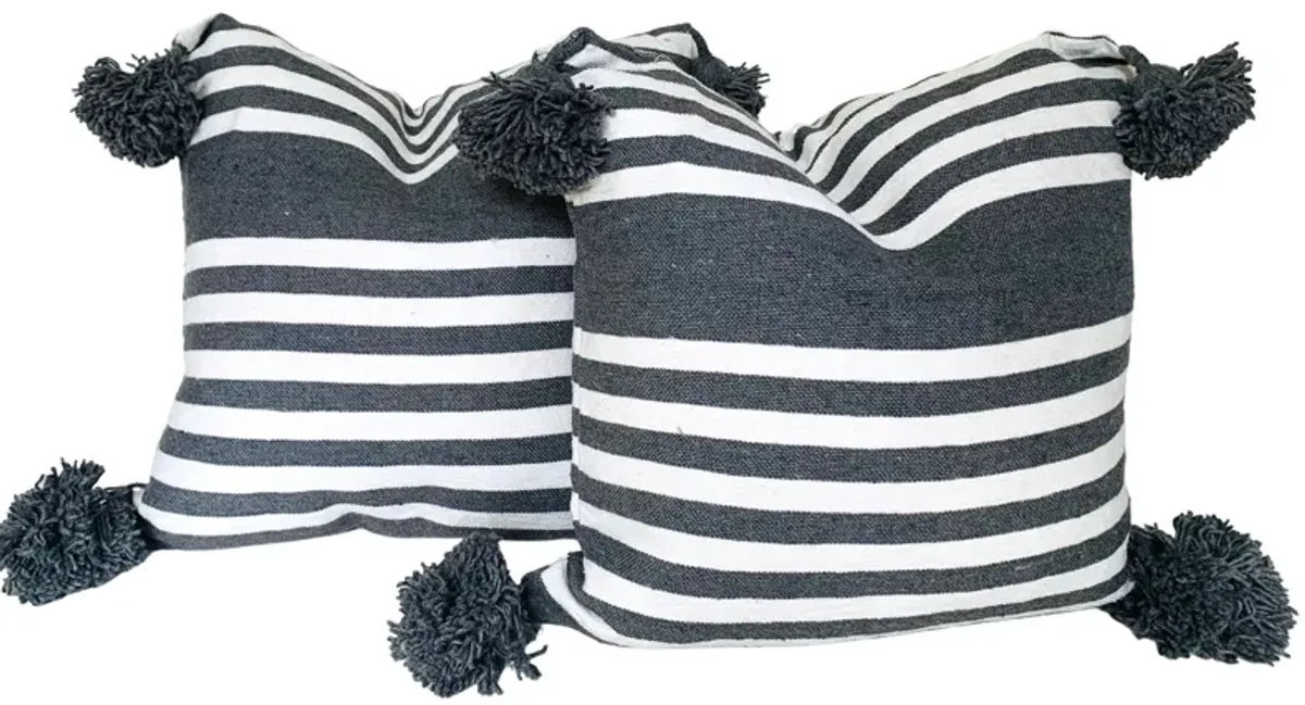 Moroccan Handloomed Pom-Pom Pillows - Set of 2 - Eat Drink Home