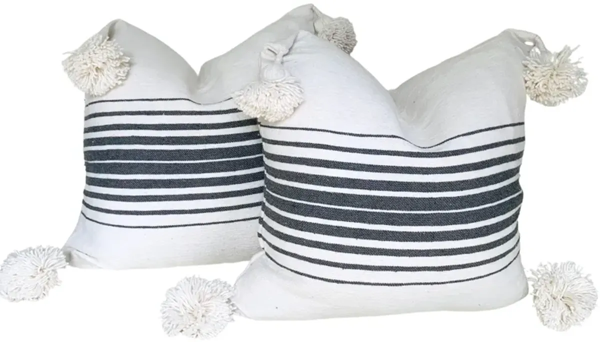 Moroccan Handloomed Pom-Pom Pillows - Pr - Eat Drink Home