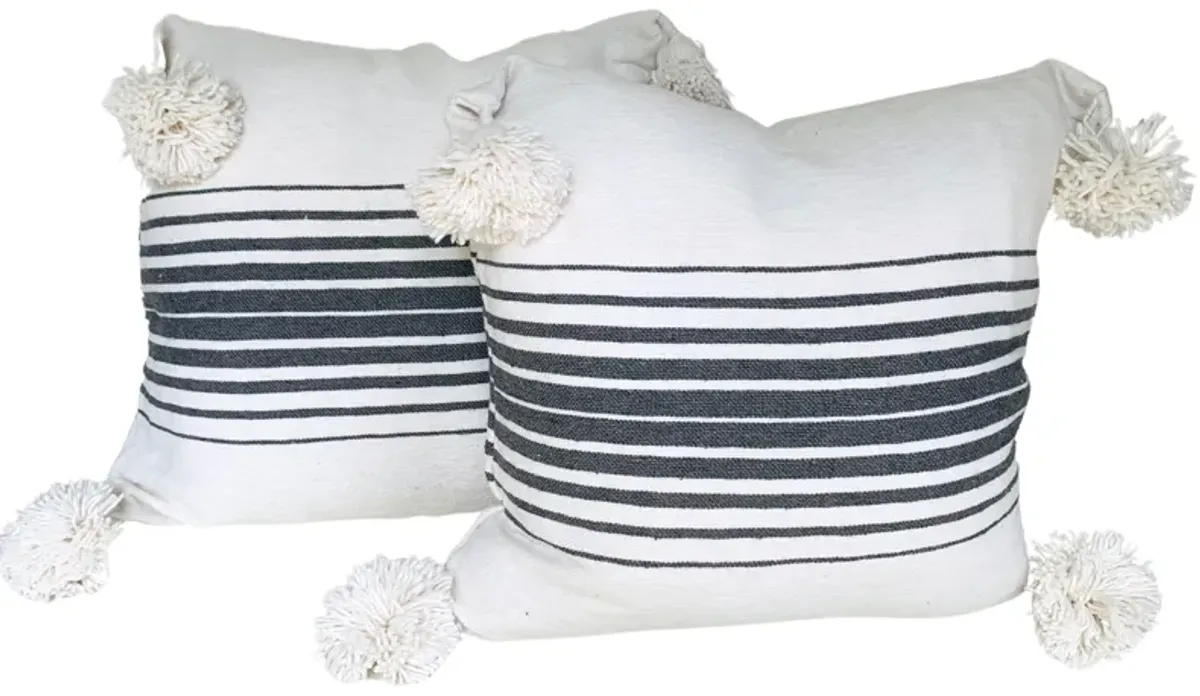 Moroccan Handloomed Pom-Pom Pillows - Pr - Eat Drink Home