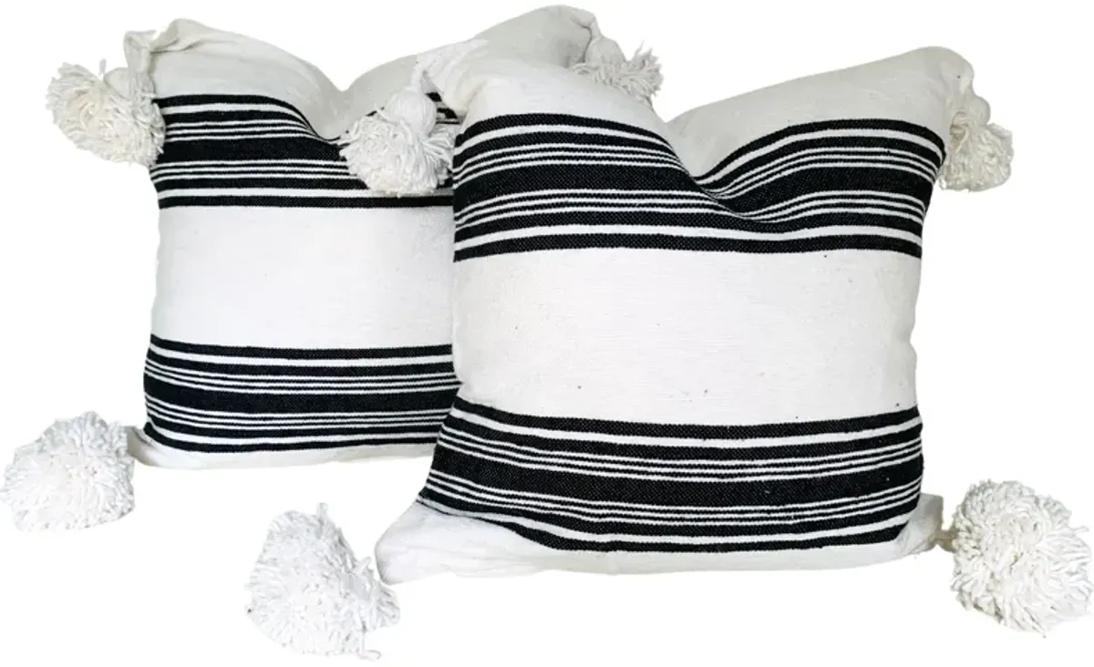 Moroccan Handloomed Pom-Pom Pillows - Pr - Eat Drink Home