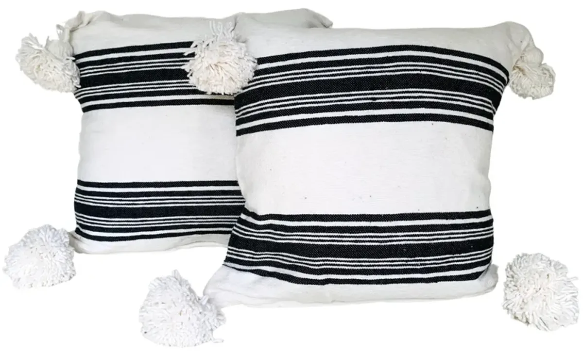 Moroccan Handloomed Pom-Pom Pillows - Pr - Eat Drink Home