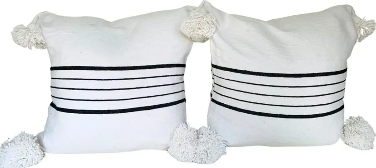 Moroccan Handloomed Pom-Pom Pillows - Pr - Eat Drink Home