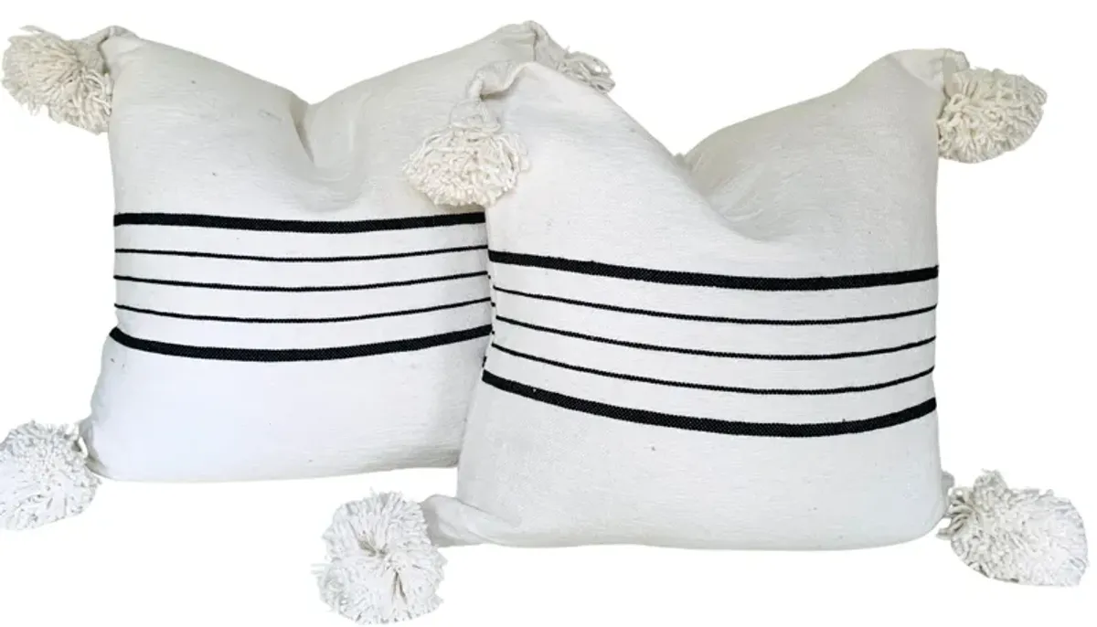 Moroccan Handloomed Pom-Pom Pillows - Set of 2 - Eat Drink Home