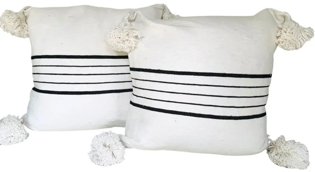 Moroccan Handloomed Pom-Pom Pillows - Set of 2 - Eat Drink Home