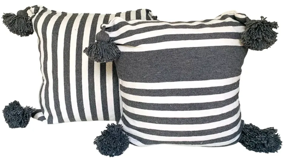 Moroccan Handloomed Pom-Pom Pillows - Set of 2 - Eat Drink Home