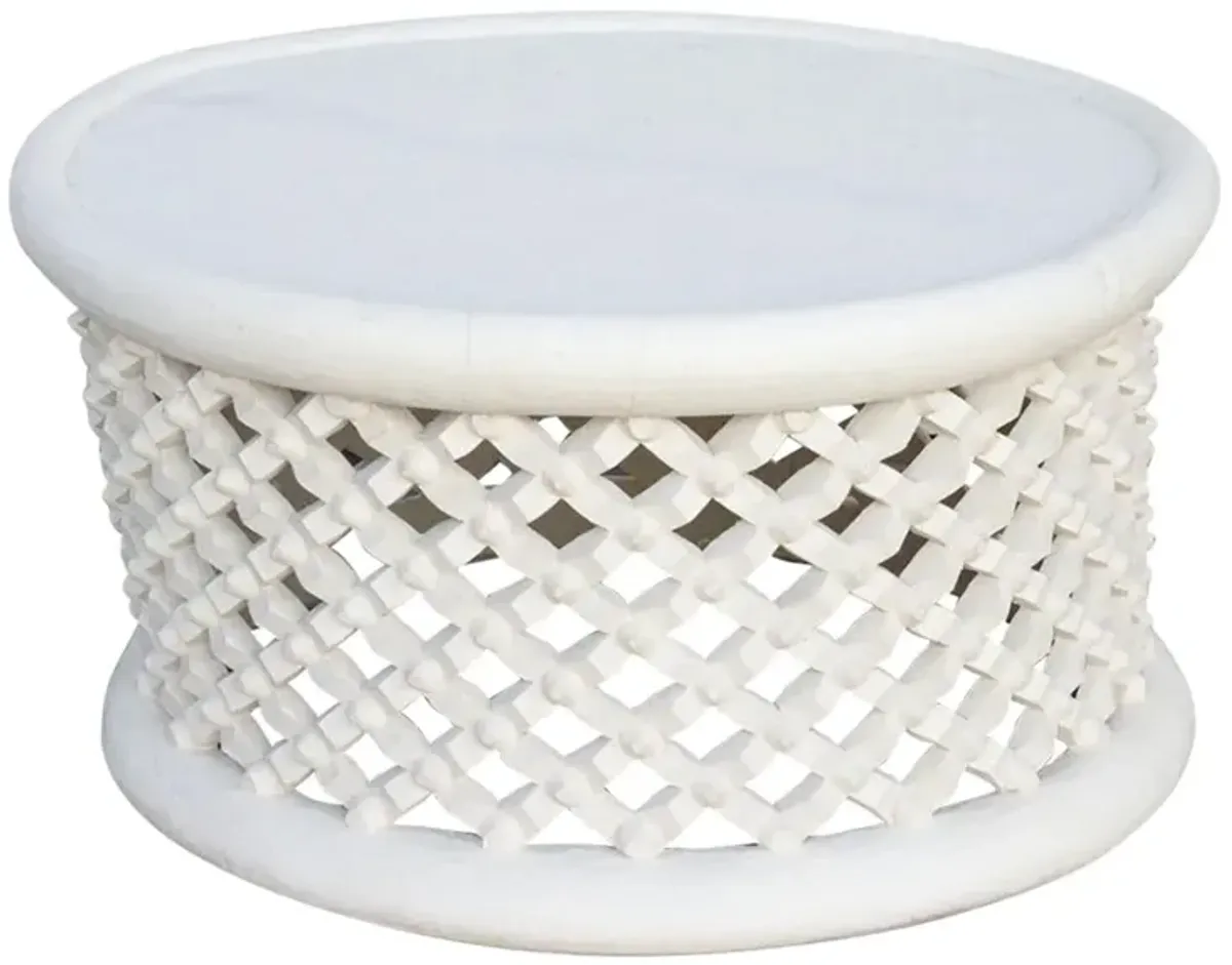 Aged White Bamileke Round Table - de-cor