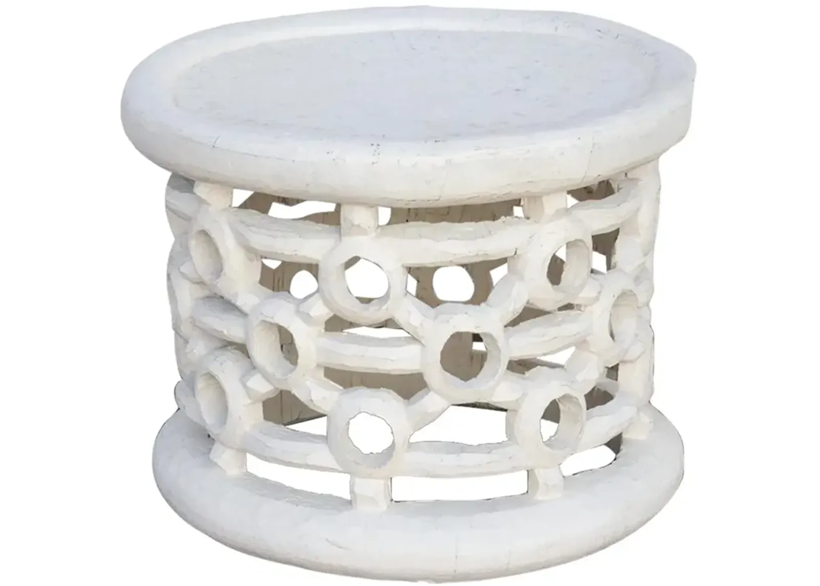 African Distressed White Tribal Table - de-cor