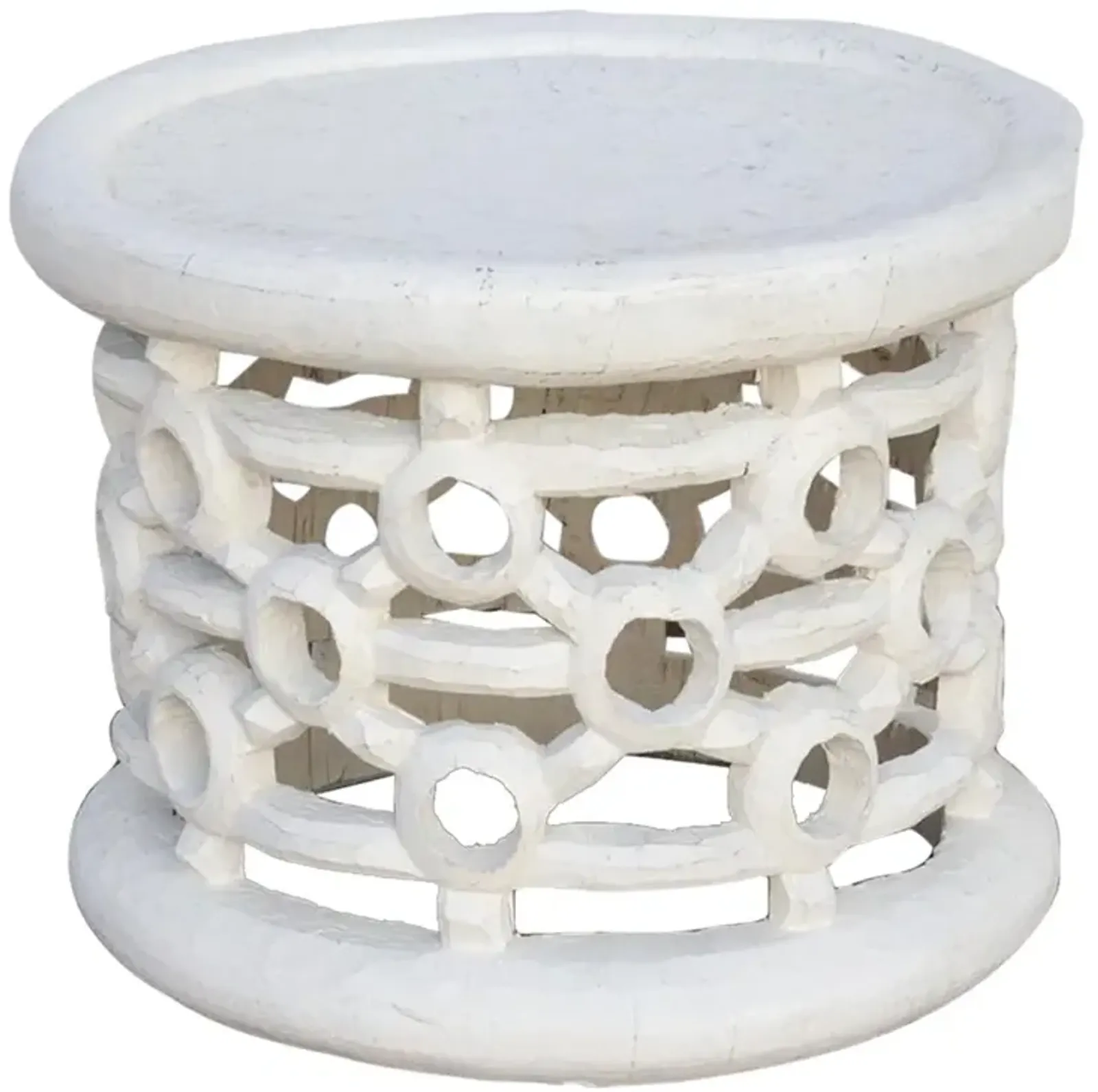 African Distressed White Tribal Table - de-cor