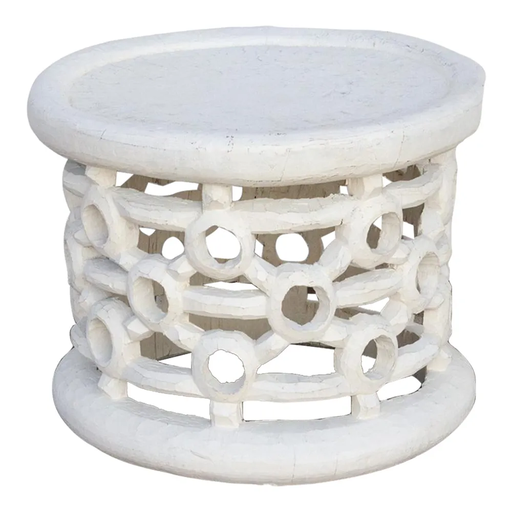 African Distressed White Tribal Table - de-cor