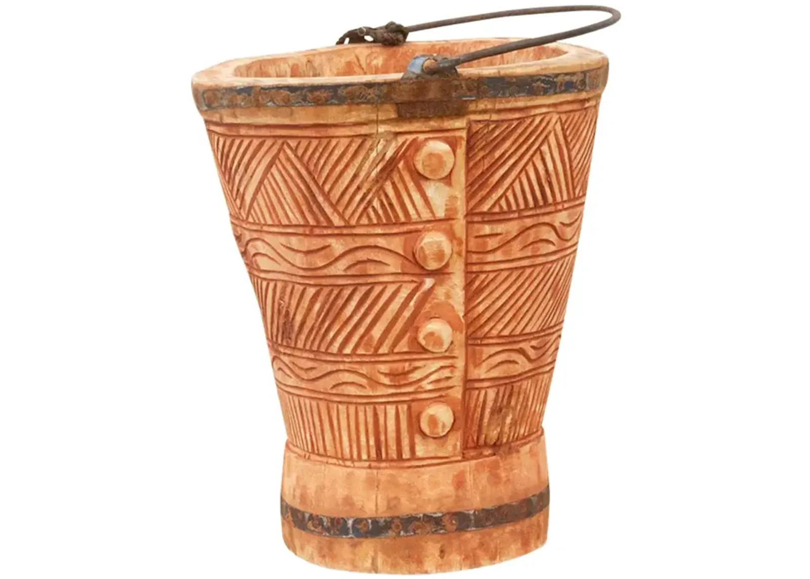 Coral Himachal Carved Bucket - de-cor - Brown