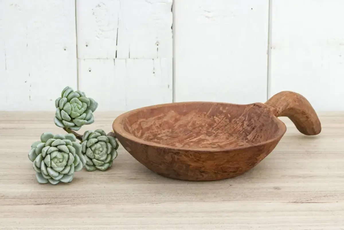 Natural Hand-carved Grain Scoop Bowl - de-cor - Brown