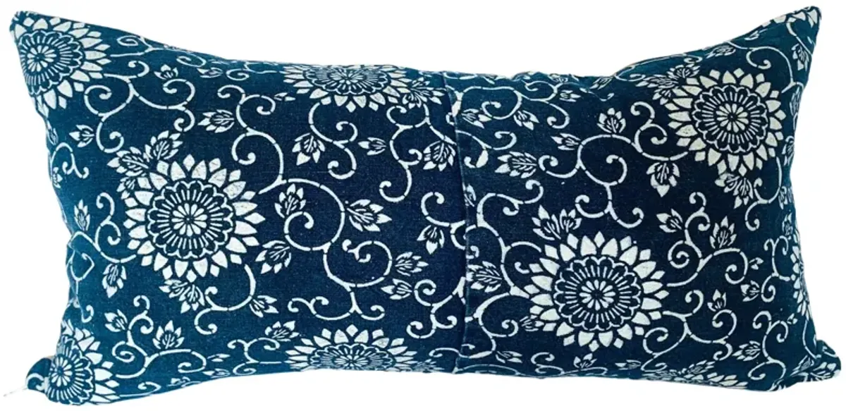 Japanese Indigo Kata-Zome Lumbar Pillow - Eat Drink Home