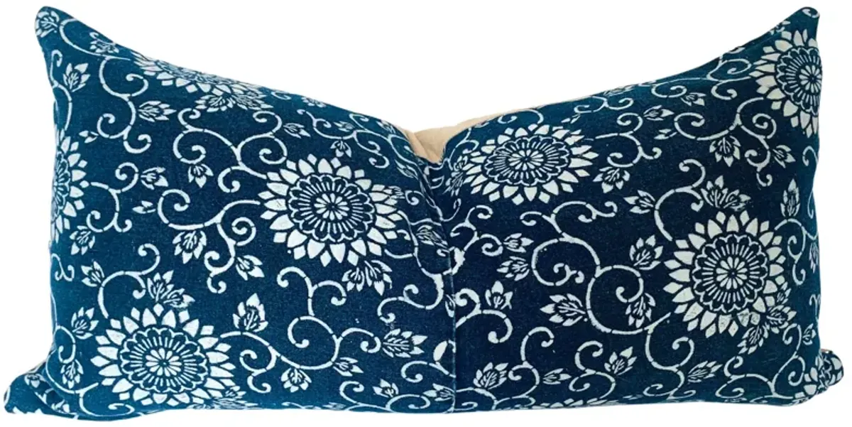 Japanese Indigo Kata-Zome Lumbar Pillow - Eat Drink Home