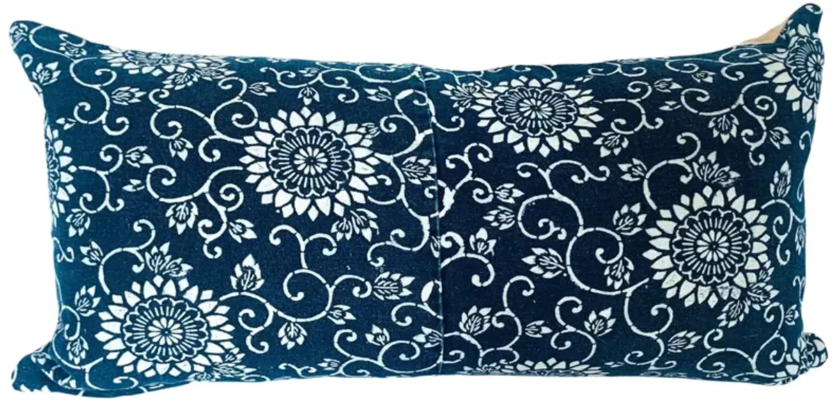 Japanese Indigo Kata-Zome Lumbar Pillow - Eat Drink Home