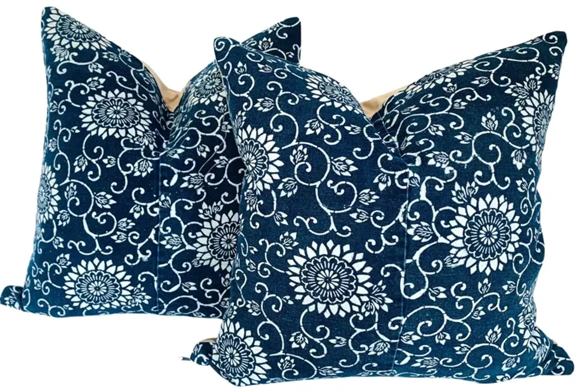 Japanese Indigo Kata-Zome Pillows - Set of 2 - Eat Drink Home