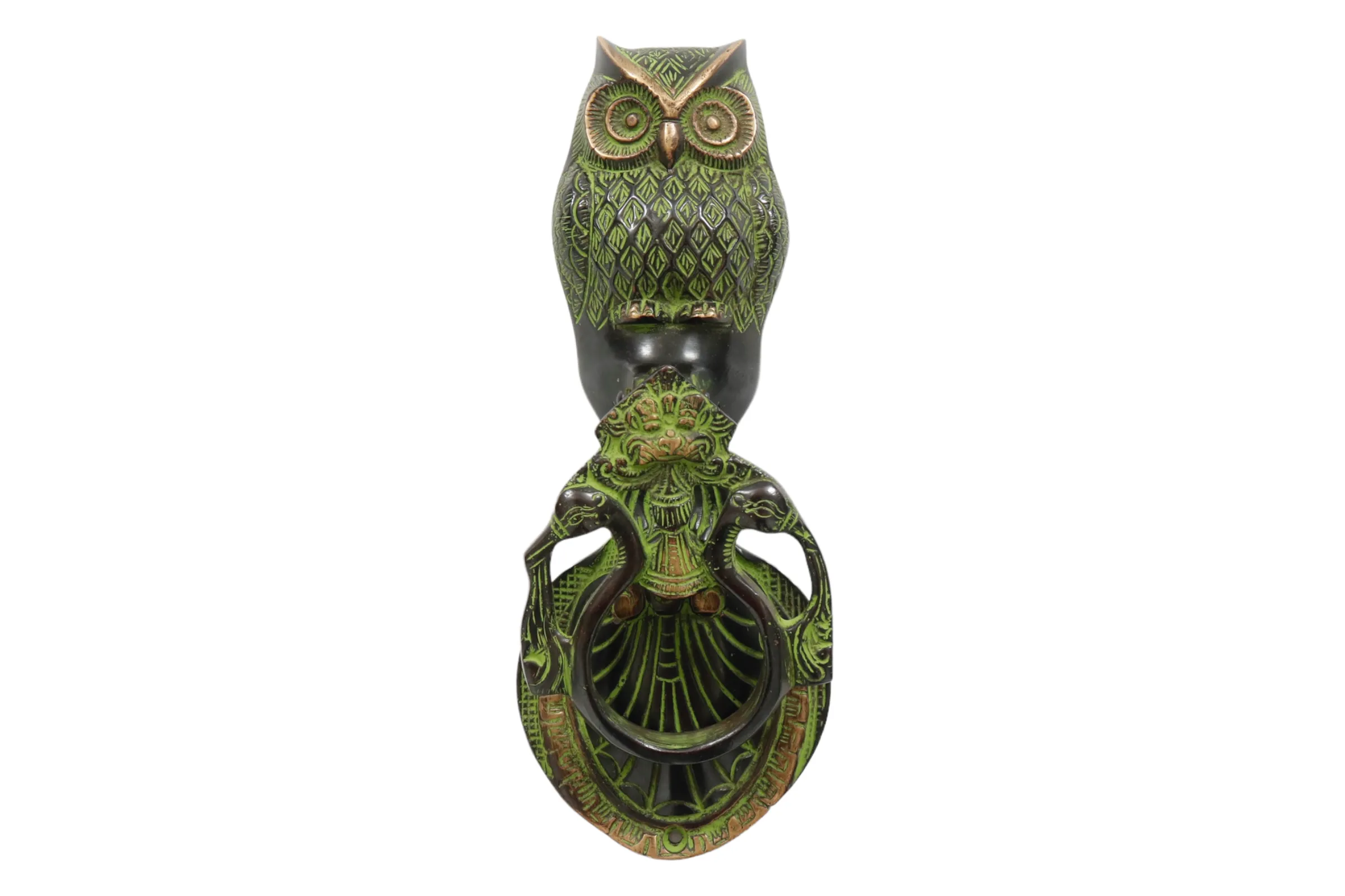 Green Brass Owl Door Knocker - Interesting Things