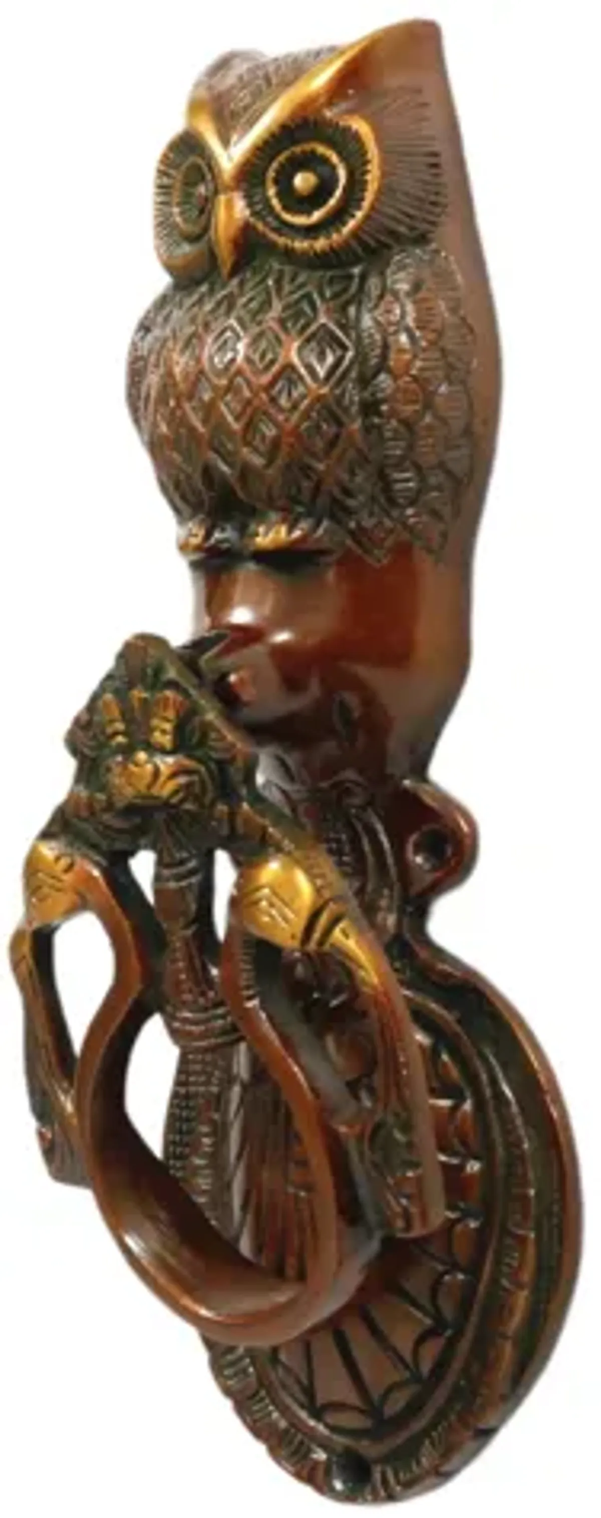 Red Brass Owl Door Knocker