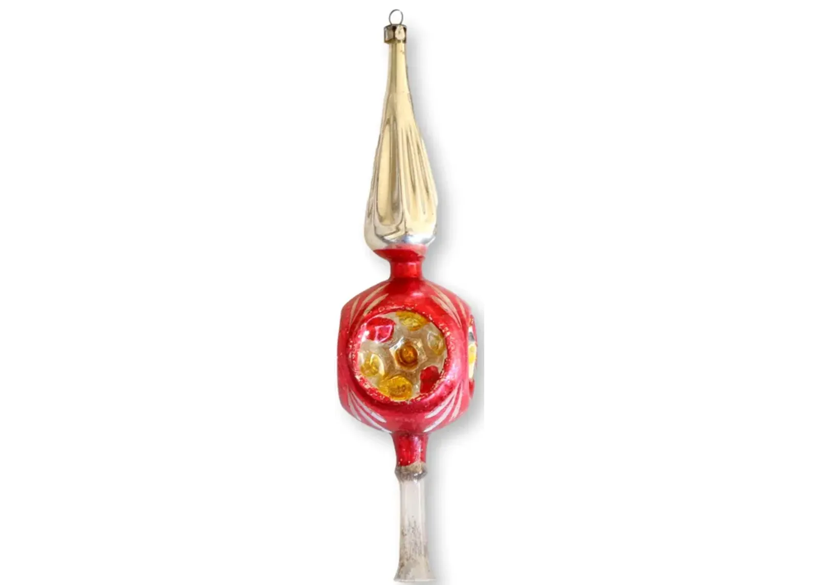 Midcentury Mercury Glass Tree Topper - Rose Victoria - Red