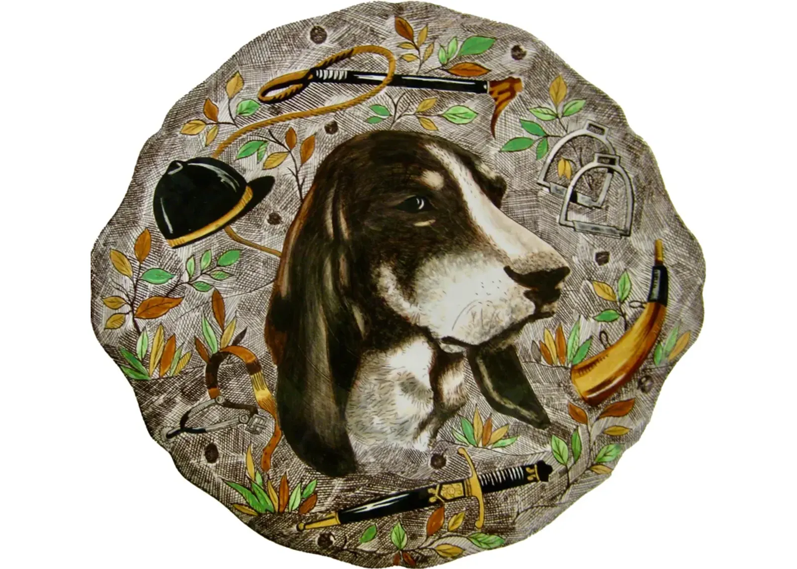 Gien French Faience Hunting Dog Platter - The Emporium Ltd. - Brown