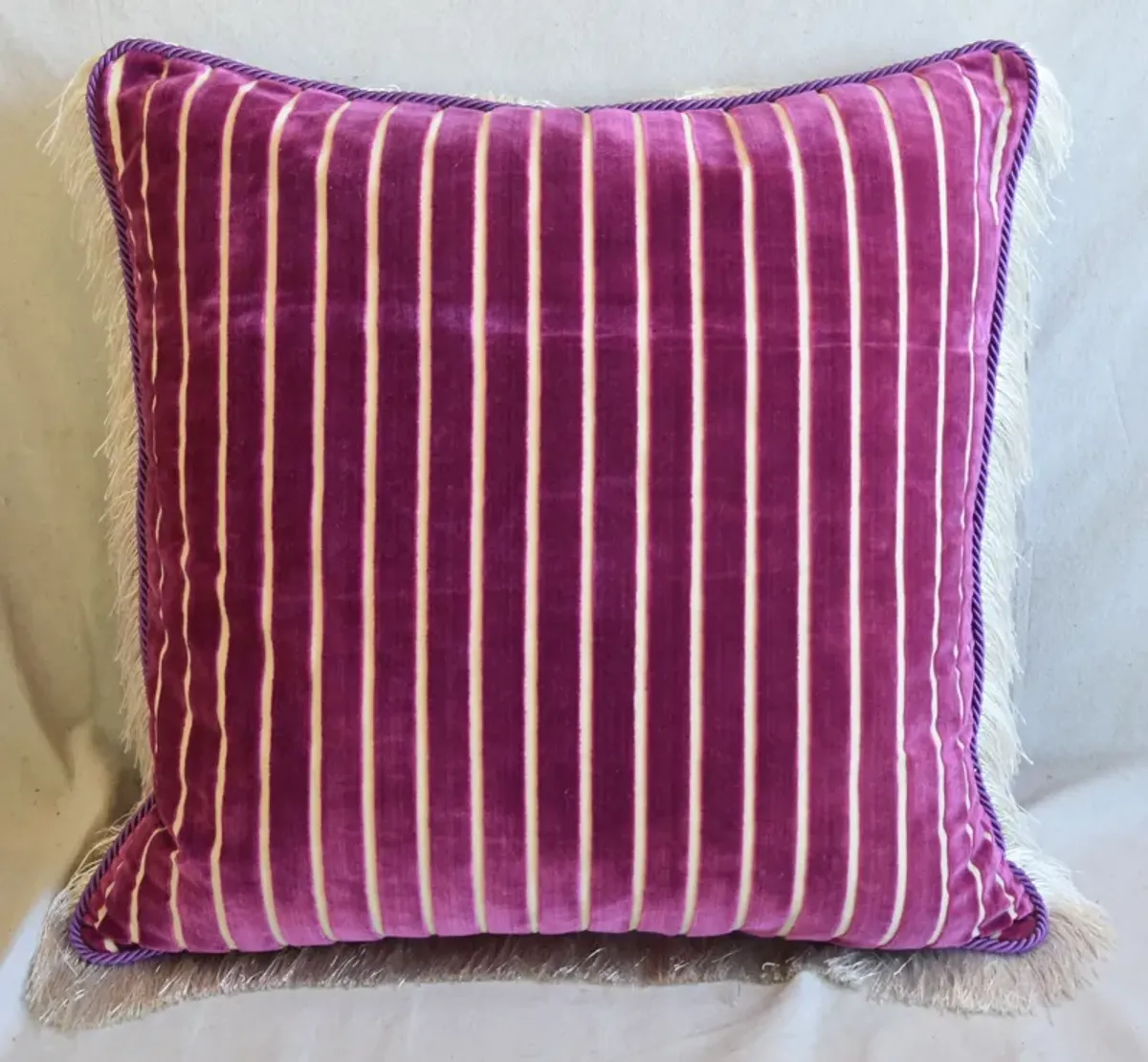 Magenta Pink Velvet Pillow with Fringe