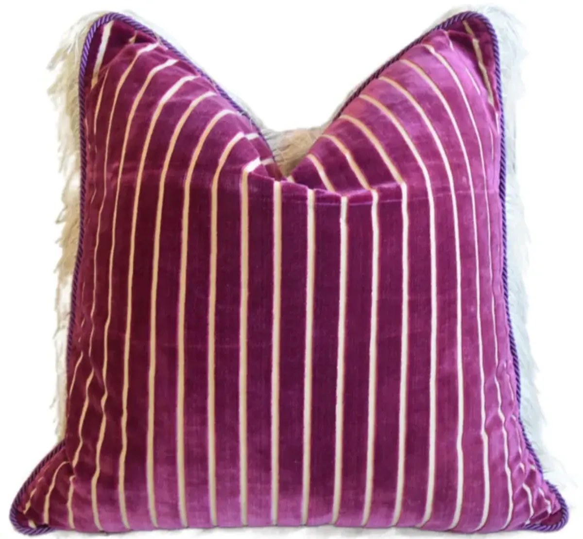 Magenta Pink Velvet Pillow with Fringe