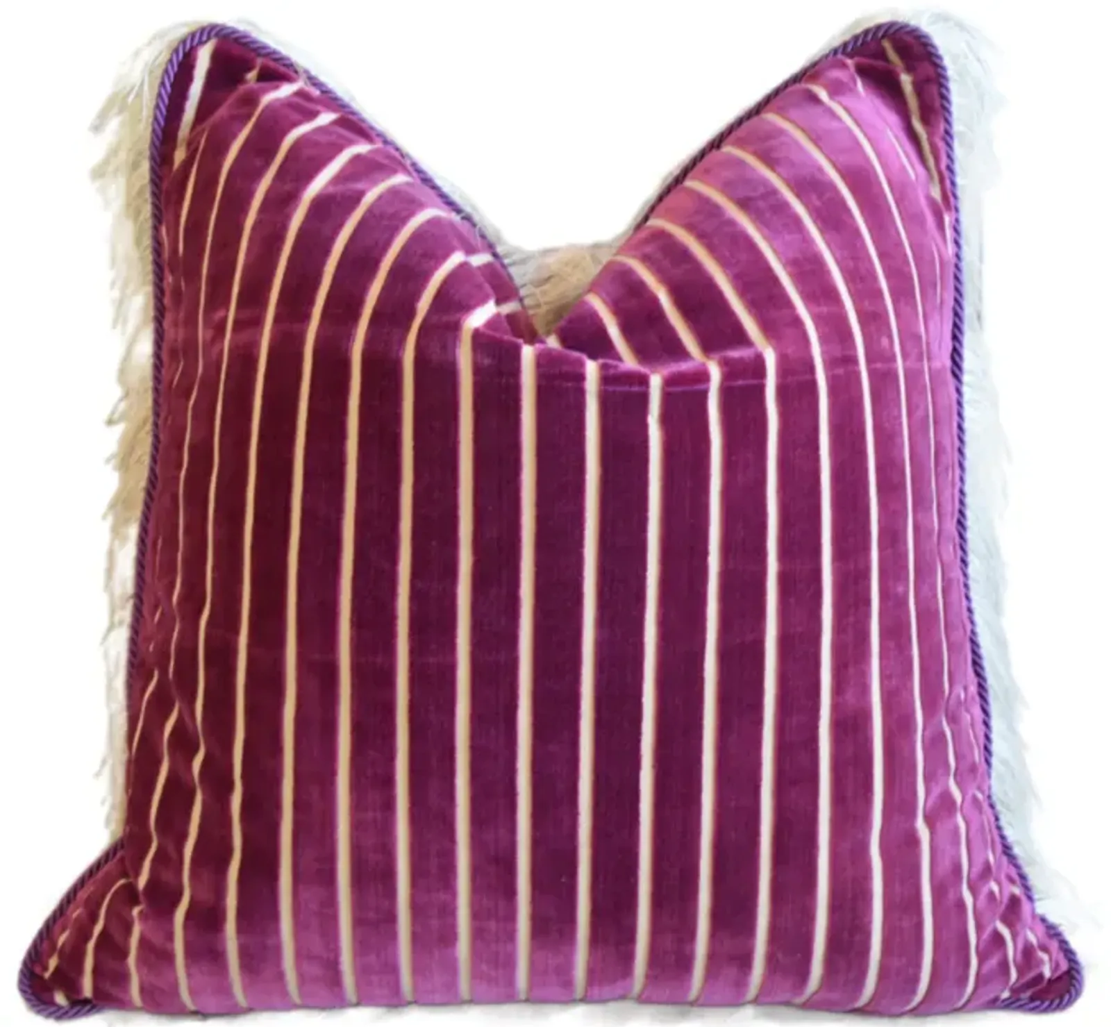 Magenta Pink Velvet Pillow with Fringe