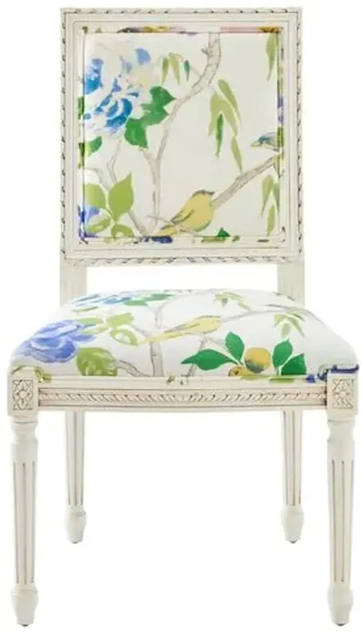 Exeter Side Chair - Lemon Floral/Ivory - White